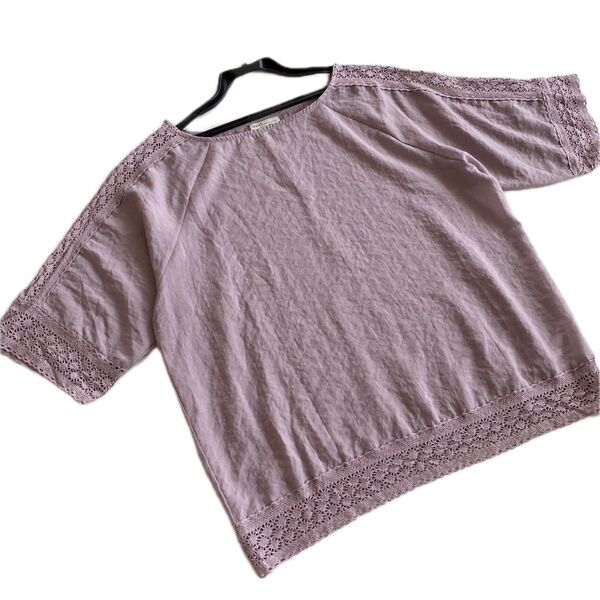 美品 earth music&ecology アースミュージック&エコロジー 半袖 レース カットソー ブラウス Fラベンダー