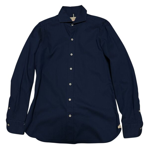 LUIGI BORRELLI LUXURY VINTAGE ストレッチシャツ 長袖 ネイビー メンズ サイズM イタリア製