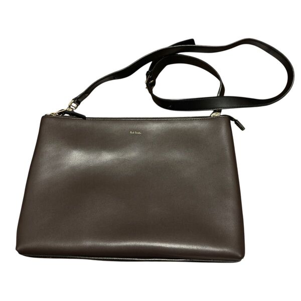 Paul Smith ポールスミス 2-Way Leather Clutch Bag シティエンボス加工 ブラウン メンズ