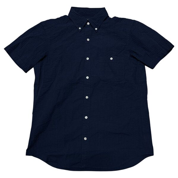 LANDS'END ランズエンド シアサッカーシャツ 半袖 ネイビー メンズ サイズM