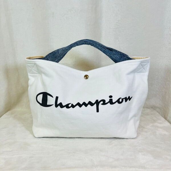 Champion コットン ハンドバッグ ホワイト&デニム ツートン チャンピオン