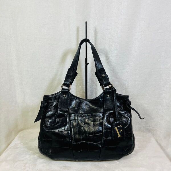 FURLA クロコ型押し ハンドバッグ レザー トートバッグ フルラ
