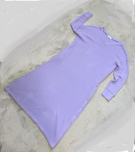 【美品】te chichi ワッフル ロング長袖ワンピース ラベンダー レディース サイズF スリット