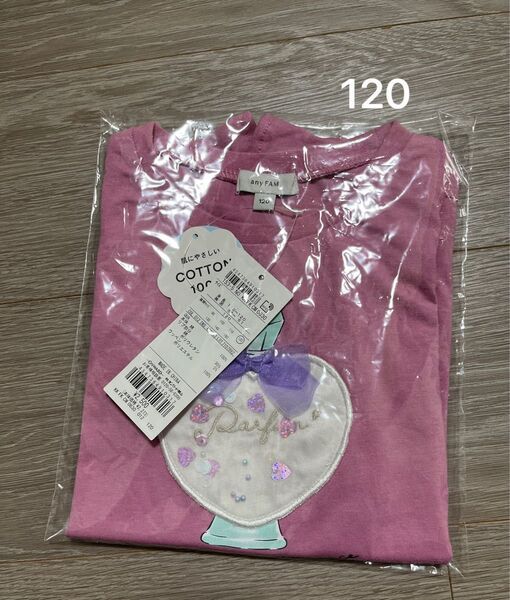 新品 anyFAM キッズ Tシャツ 120 ピンク 香水瓶 接触冷感