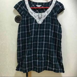 コットン チュニック L チェック レース