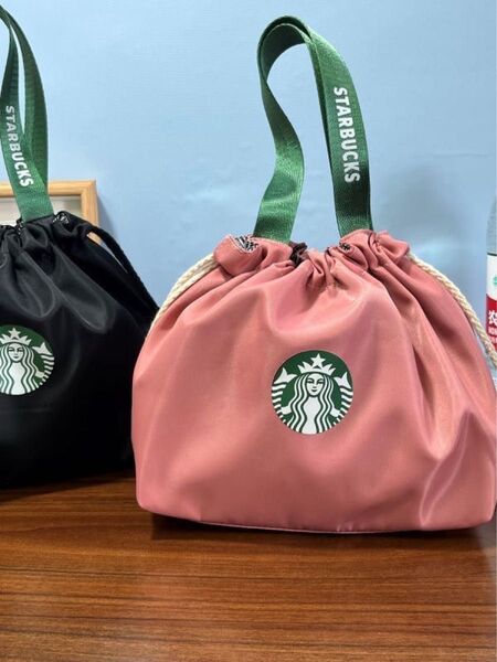 スターバックス海外限定 スタバ日本未発売 トートバック 弁当バッグ 手提げ巾着袋小物入れ スモークピンク
