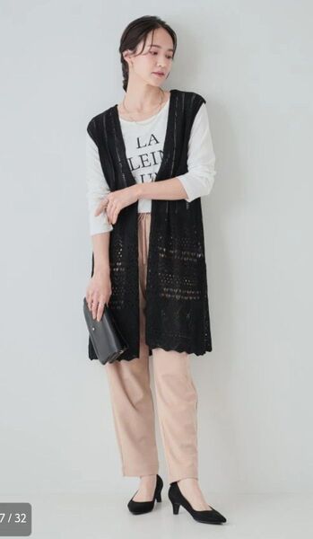 SHOO・LA・RUE 透かし編みジレ+長袖ロゴT 2点セット シューラルー