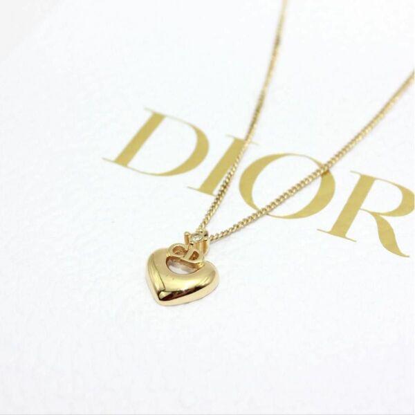 美品 Dior クリスチャンディオール CD ロゴ ストーン ゴールドネックレス