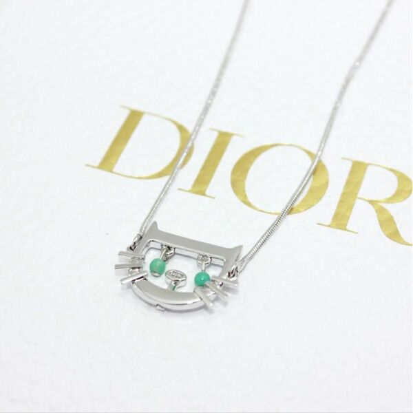 美品 Christian Dior ディオール 猫 キャット シルバーネックレス