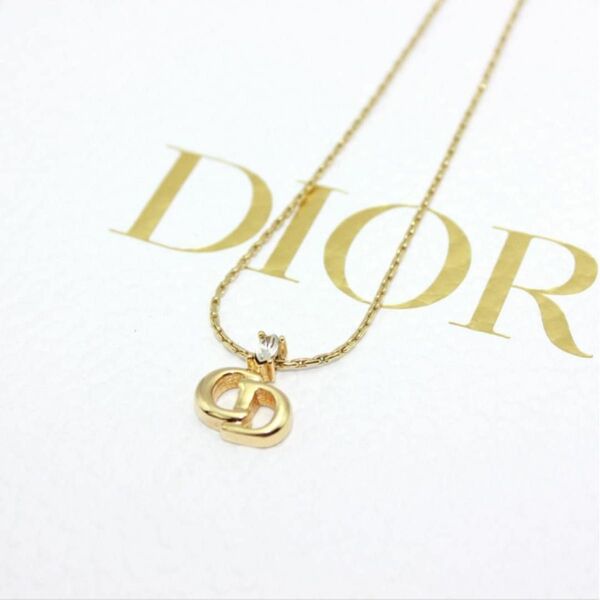 美品 Dior クリスチャンディオール CD ロゴ ストーン ゴールドネックレス
