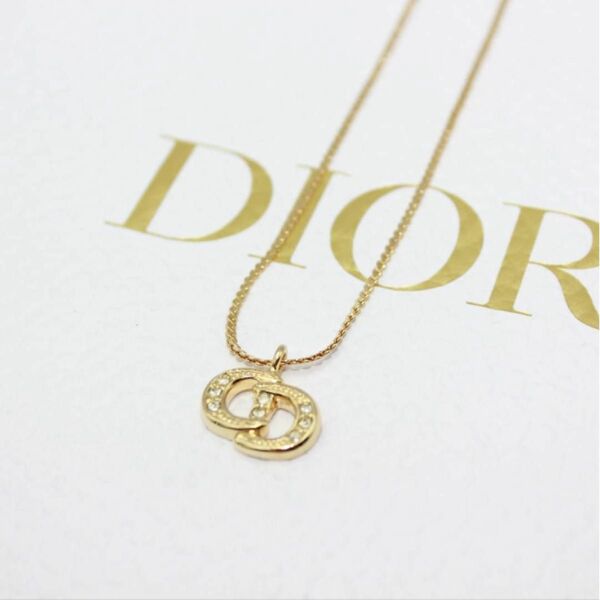 美品 Dior クリスチャンディオール CD ロゴ ストーン ゴールドネックレス