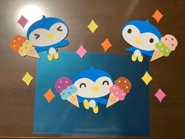 壁面飾り 7月 8月 アイスクリーム ペンギン 夏 夏休み 保育教材 夏の壁面 窓飾り