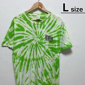 USA古着 Tシャツ L タイダイ柄 ライトグリーン 黄緑 ホワイト プリント