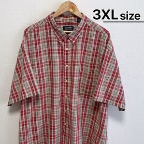 USA古着 半袖シャツ 3X マドラスチェック レッド ベージュ Puritan