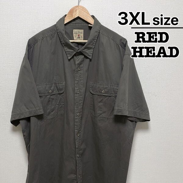 USA古着 REDHEAD ミリタリーシャツ ワーク 半袖 3X カーキグリーン