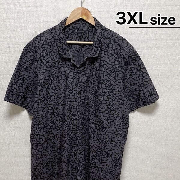 USA古着 総柄シャツ 半袖 3XL ダークグレー オープンカラー INC
