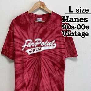 90s-00s Hanes Tシャツ L レッド 赤 タイダイ柄 スクリプトロゴ