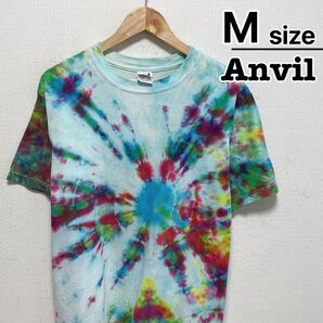 USA古着 Anvil 00s Tシャツ M タイダイ柄 ライトブルー 水色