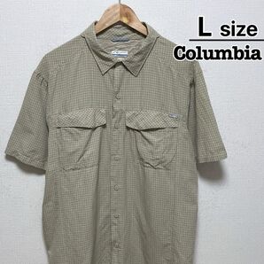 Columbia フィッシングシャツ 半袖 L ベージュ チェック柄 USA古着