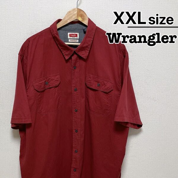 Wrangler 半袖シャツ XXL 無地 ワインレッド 赤 ワーク USA古着