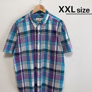 OLD NAVY 半袖シャツ XXL ブルー 青 パープル 紫 チェック柄 古着