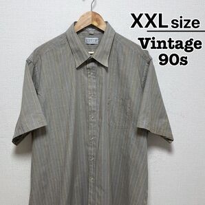 USA古着 90s 半袖シャツ 2X ストライプ グレーベージュ Vintage