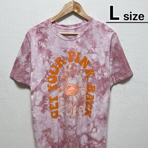 USA古着 Tシャツ L タイダイ柄 ピンク プリント フラミンゴ GYPB