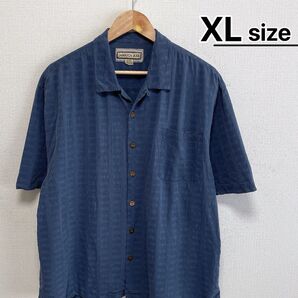 USA古着 シルクシャツ 半袖 XL ネイビー チェック JAMAICAJAXX