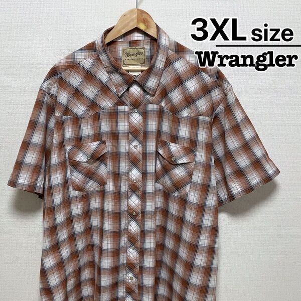 Wrangler ウエスタンシャツ 半袖 3XL チェック柄 ブラウン US古着