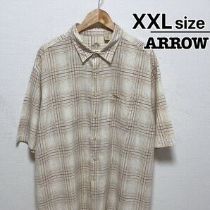 ARROW 半袖シャツ XXLサイズ ベージュ チェック柄 リネン USA古着