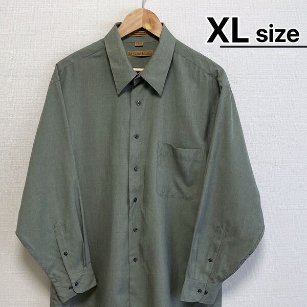 USA古着 カジュアルシャツ 長袖 XL グレーグリーン 無地 レギュラーカラー