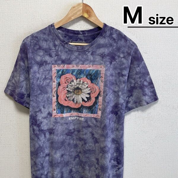 USA古着 Empyre Tシャツ M タイダイ柄 グレーパープル プリント 花