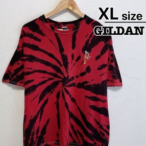 USA古着 GILDAN Tシャツ XL タイダイ柄 レッド ブラック マリア