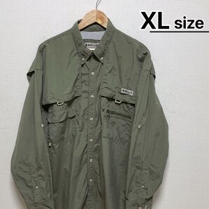 USA古着 00s フィッシングシャツ 長袖 XL カーキグリーン 緑 ナイロン