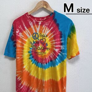 USA古着 Tシャツ M タイダイ柄 プリント アニマル キリン 麒麟 コットン