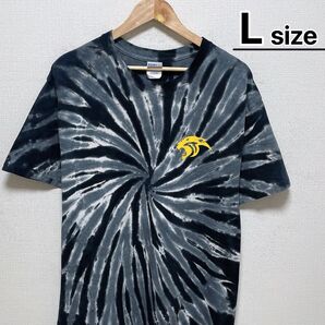 USA古着 Tシャツ L タイダイ ブラック グレー イエロープリント パンサー