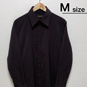 USA古着 カジュアルシャツ 長袖 M ストライプ チャコール レッド モード