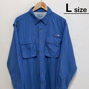 USA古着 フィッシングシャツ 長袖 L ブルー BASS PRO SHOPS