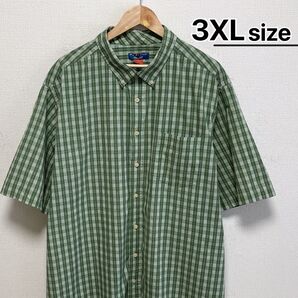 USA古着 半袖シャツ 3X チェック柄 グリーン ビッグサイズ Puritan
