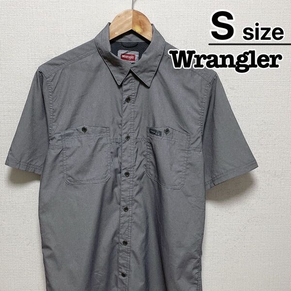 Wrangler ワークシャツ 半袖 S アウトドア グレー ロゴ USA古着