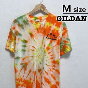 USA古着 GILDAN Tシャツ M タイダイ オレンジ 刺繍 マウントポコノ