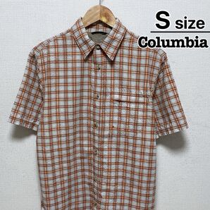 Columbia ナイロンシャツ 半袖 S オレンジ チェック柄 USA古着