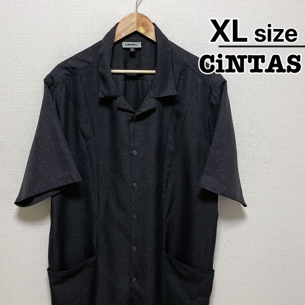 CINTAS オープンカラーシャツ 半袖 XL ダークグレー 無地 USA古着
