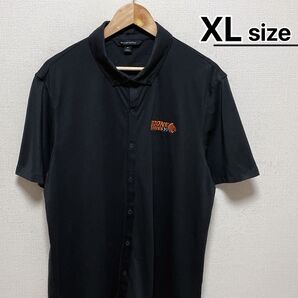 USA古着 半袖シャツ XL ブラック 刺繍 スクールロゴ 刺繍 ボタンダウン