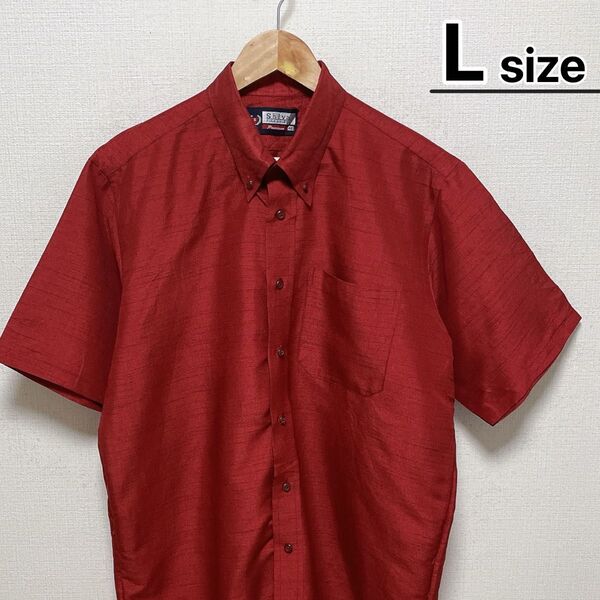 USA古着 ドレスシャツ 半袖 Lサイズ レッド 赤 ボタンダウン ビッグサイズ