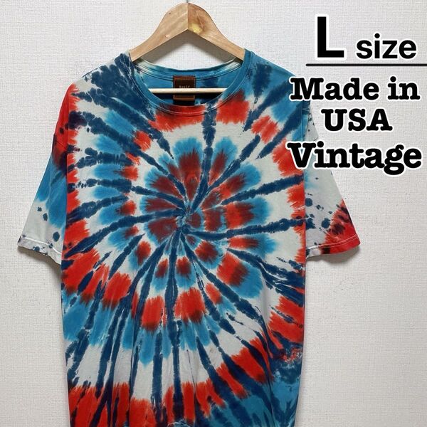 USA製 Vintage Tシャツ L タイダイ柄 ブルー レッド コットン