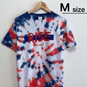 USA古着 Tシャツ M タイダイ柄 ホワイト ネイビー レッド 企業ロゴ 半袖
