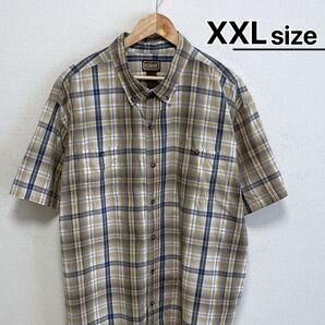USA古着 カジュアルシャツ 半袖 XXL ベージュ チェック柄 SCHMIDT