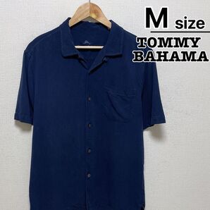 Tommy Bahama オープンカラーシャツ 半袖 M 無地 ネイビー シルク
