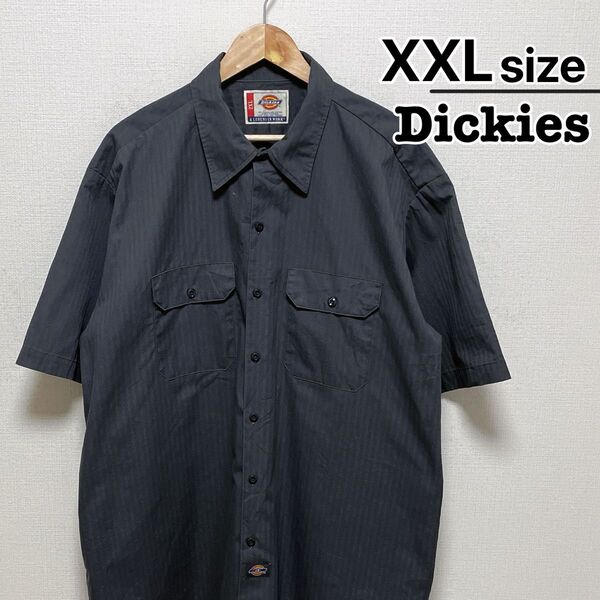 Dickies ワークシャツ 半袖 XXL ダークグレー ストライプ USA古着